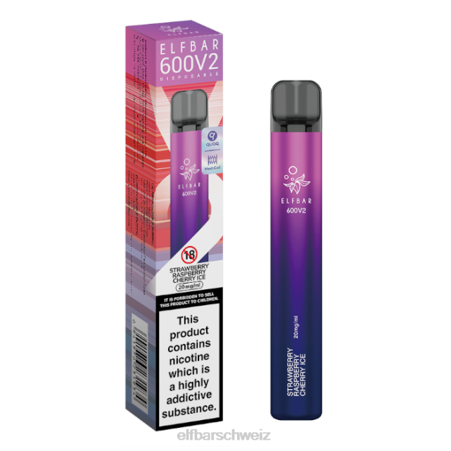 Elfbar 600v2 Einweg-Vaporizer – 20 mg 844PZ18 Erdbeer-Himbeer-Kirsch-Eis